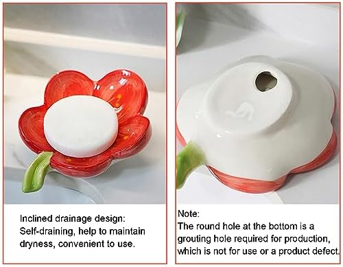 Self-Draining Ceramic Soap Dish with Peach Blossom Design