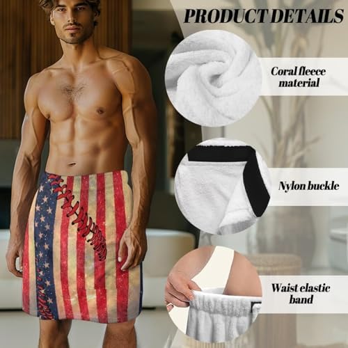 KUIFORTI American Flag Bath Towel Wrap for Men
