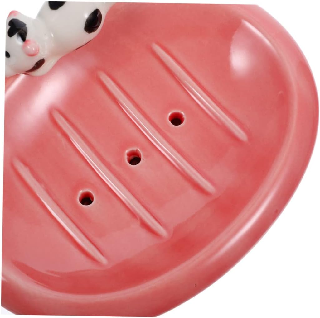 Unomor Cute Cow Ceramic Soap Dish Holder for Bathroom Kitchen