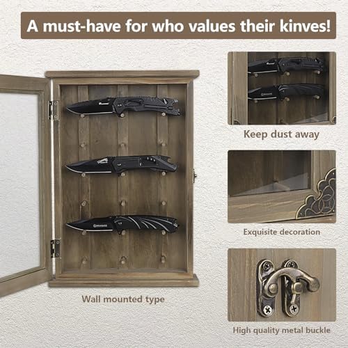 Wooden Knife Shadow Box - Wall Mounted Knife Case for Collectors