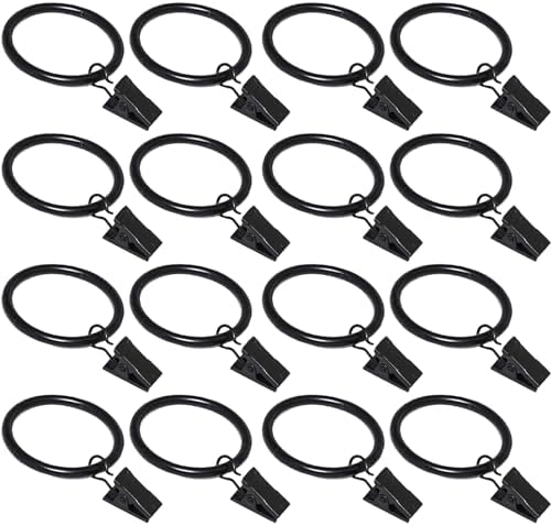 Azmoncy 16 Pack Black Curtain Clips with Rings
