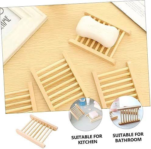 ULTECHNOVO 6Pcs Natural Wood Soap Dish Holder Drainer Tray