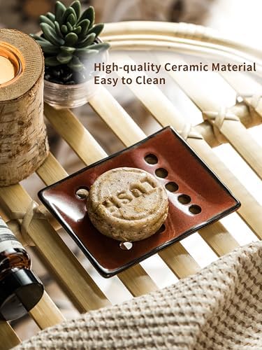 Red Ceramic Soap Holder with Drain Multi-functional