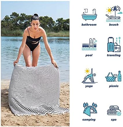 Hencely Striped Turkish Beach Towel 37x71 Navy Blue