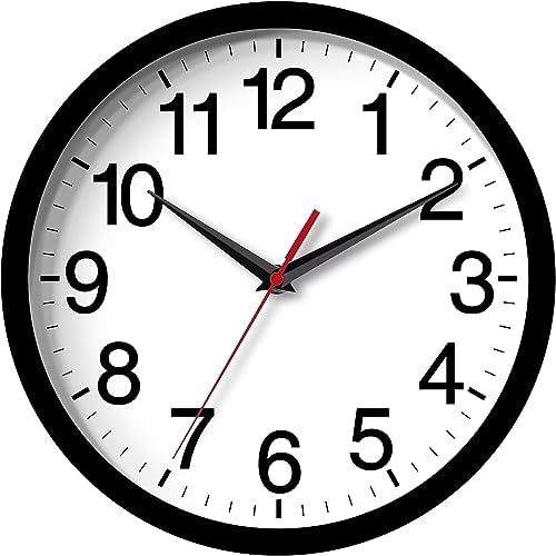 Rohioue 10 Inch Black Wall Clock Modern Silent Non Ticking Analog
