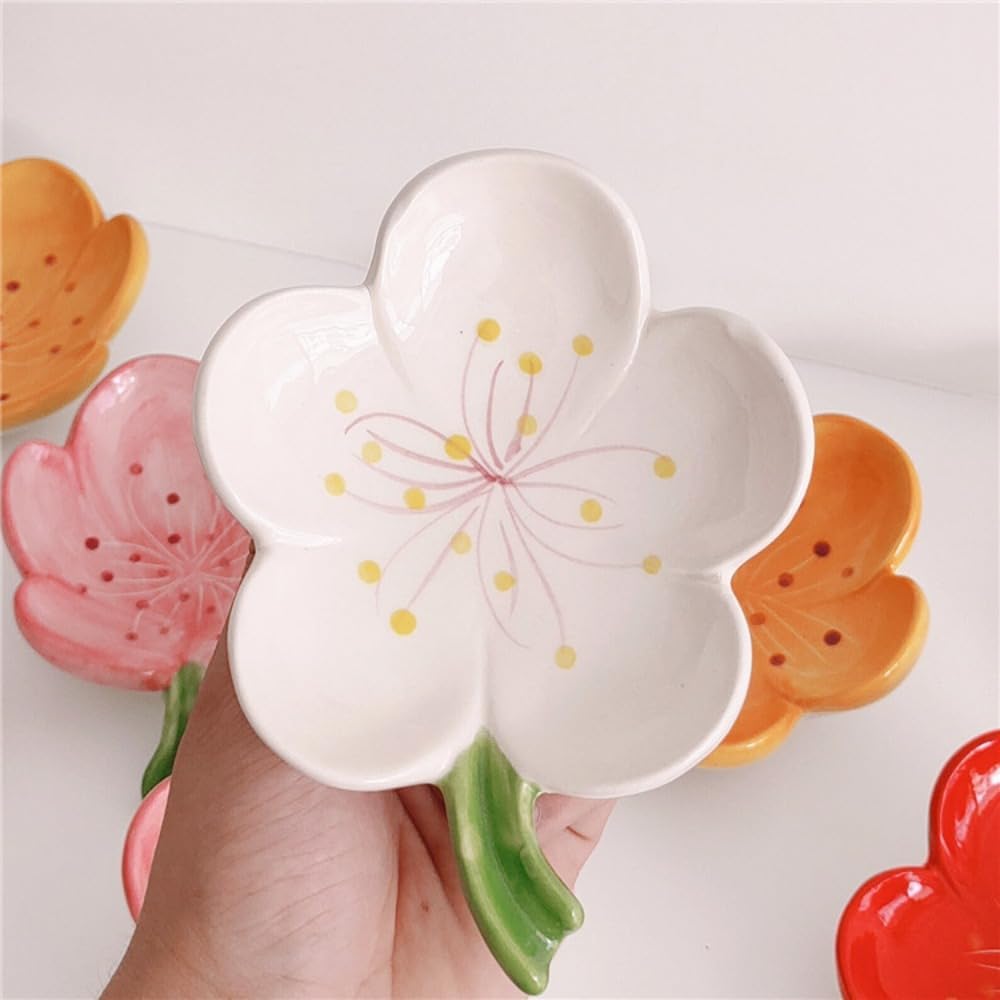 Flower Ceramic Soap Holder Self Draining Tulip Red