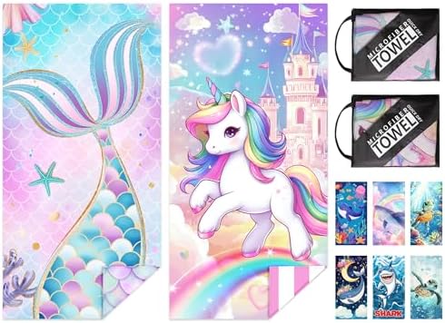 NIBESSER 2 Pack Kids Beach Towels Mermaid Unicorn 1
