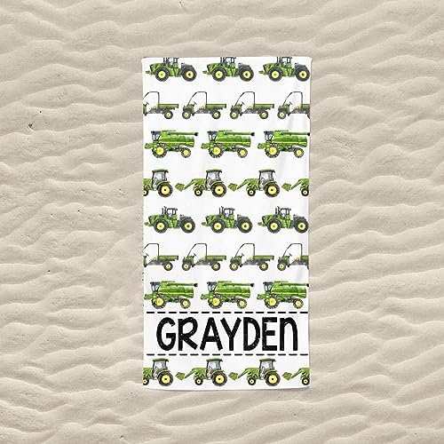 Personalized Green Tractor Beach Towel for Boys