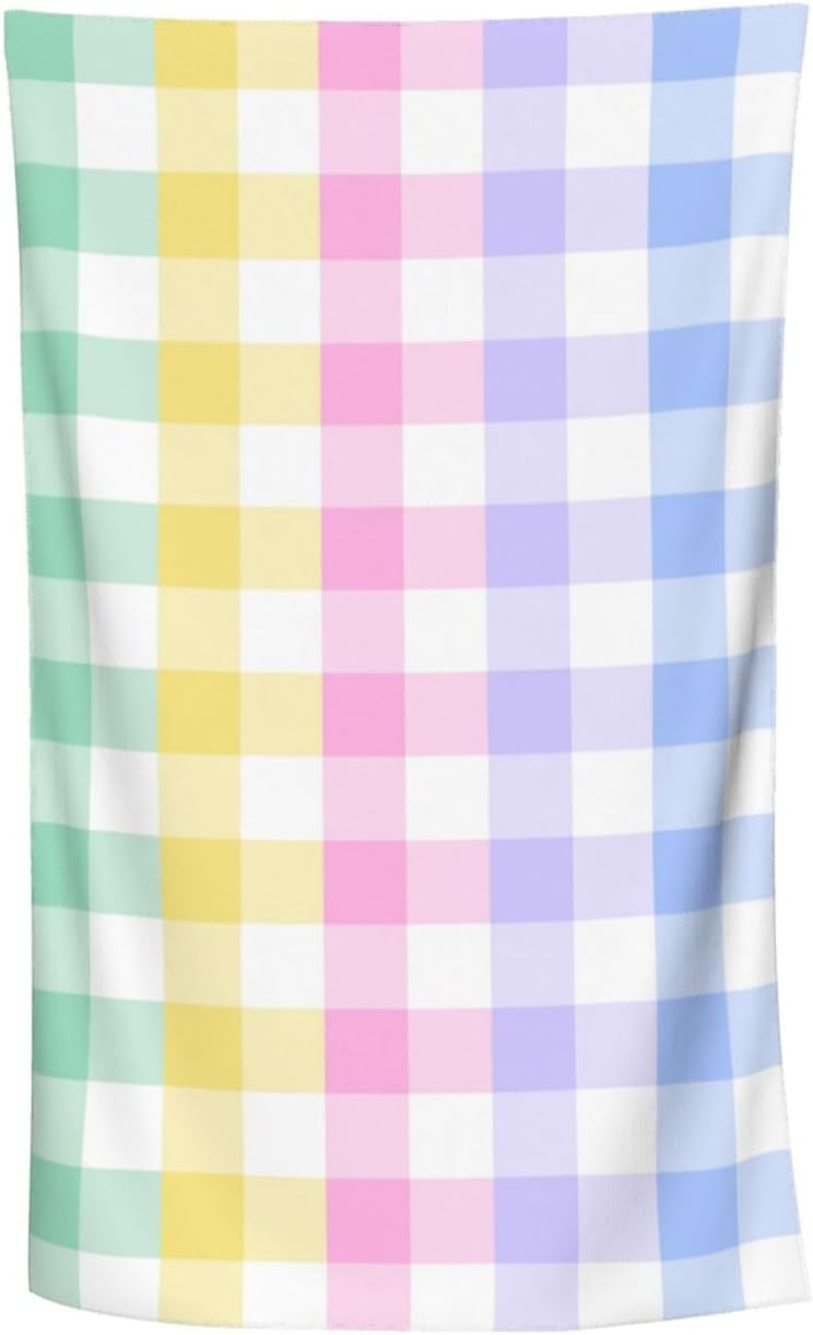 VOOHDDY Rainbow Checkered Microfiber Beach Towel