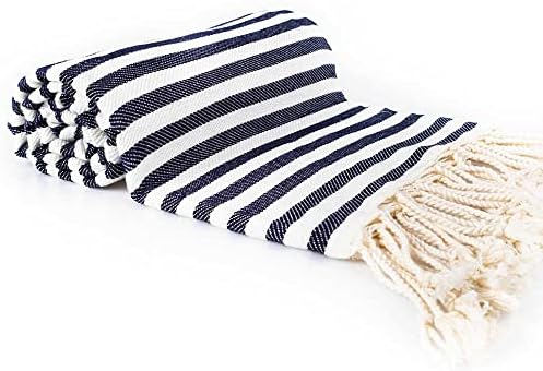 Hencely Striped Turkish Beach Towel 37x71 Navy Blue