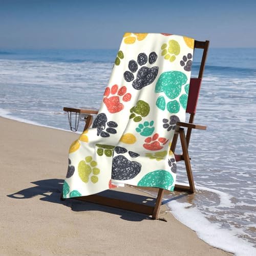 VOOHDDY Colorful Paw Beach Towel 52x32 Inches Microfiber