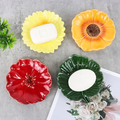 Polyroyal Ceramic Self Draining Soap Dish with Hibiscus Design