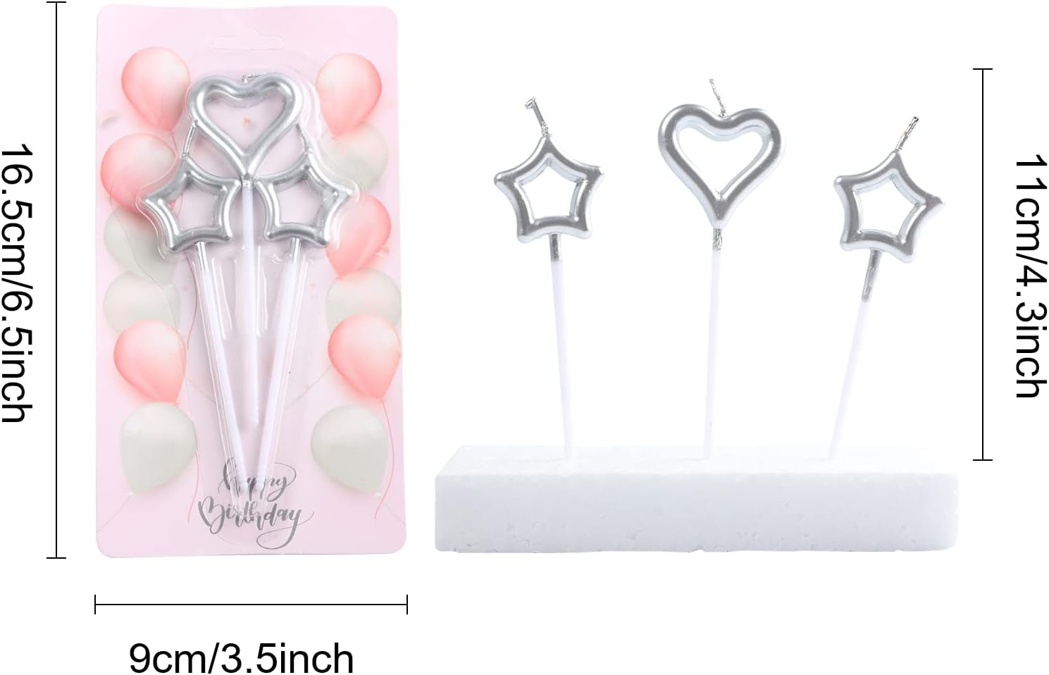 BoKin Birthday Cake Candles Set 6 Stars 3 Hearts