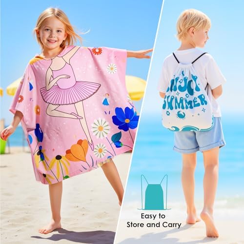 Ythuil Kids Hooded Beach Towel with Backpack