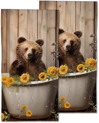 CXULIN 2 Pack Funny Bear Hand Towel Set