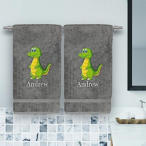 Personalized Kids Hand Towel Set with Animal Prints - 16x30 Inches 1
