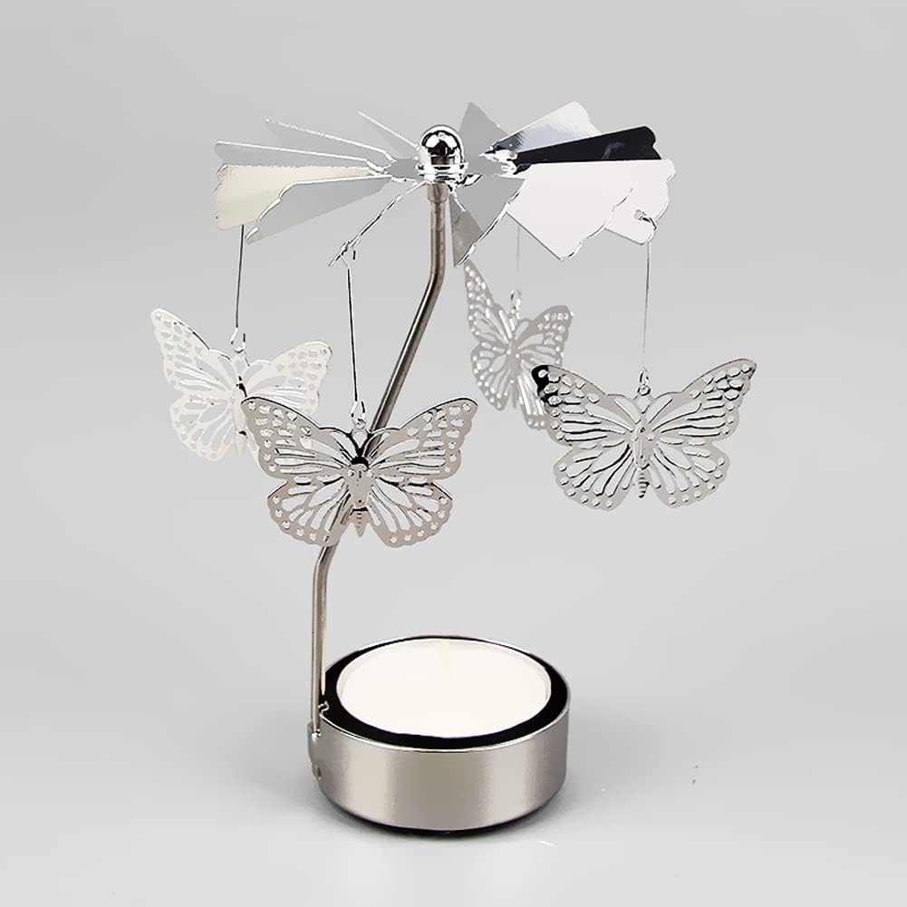 Spinning Tea Light Holder Silver Moon Angel Fairy