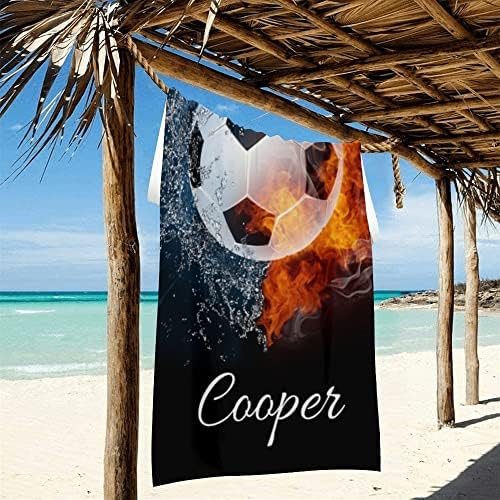 Personalized Soccer Beach Towel with Name for Men Adults