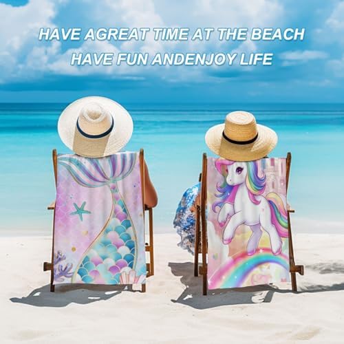 NIBESSER 2 Pack Kids Beach Towels Mermaid Unicorn 1