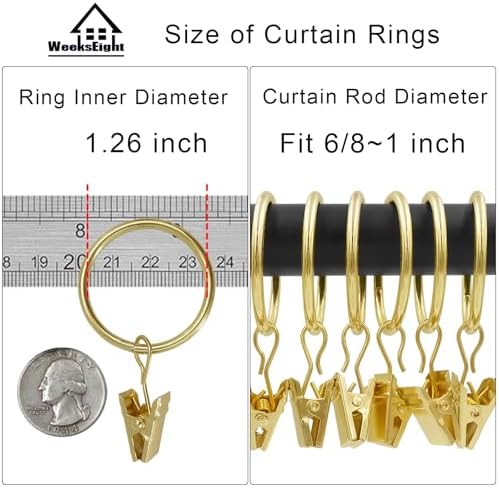 40 Pack Gold Curtain Rings with Clips Curtain Hooks