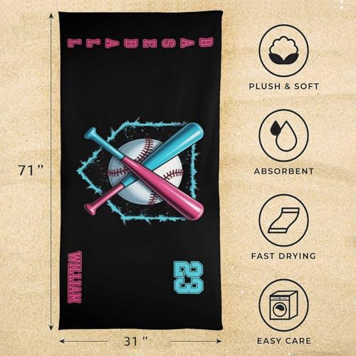 Personalized Beach Towels with Name for Boys Kids Quick Dry Team Gifts