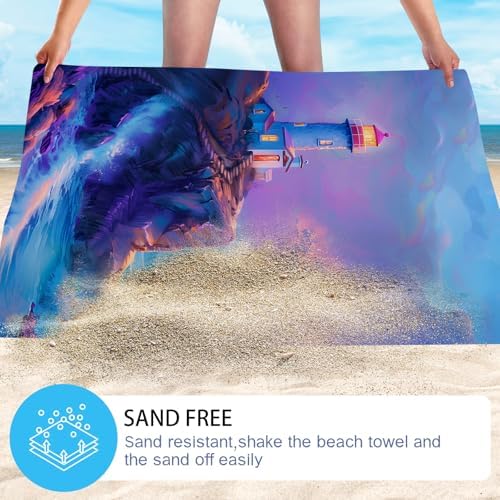 WZOMT Microfiber Beach Towel - Purple Lighthouse Design