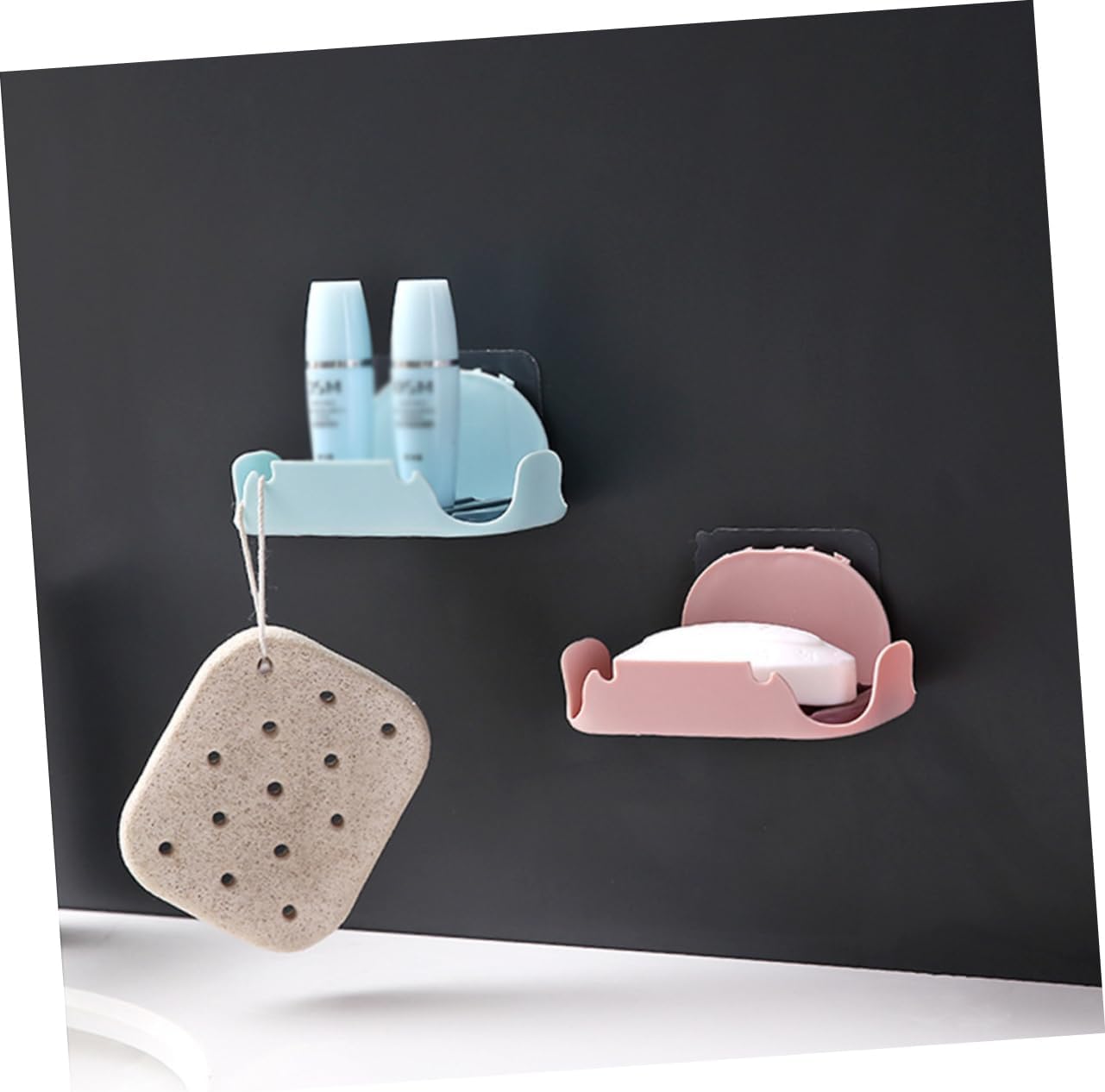 2pcs Red Double Layer Soap Dish with Adhesive Suction Wall Mount