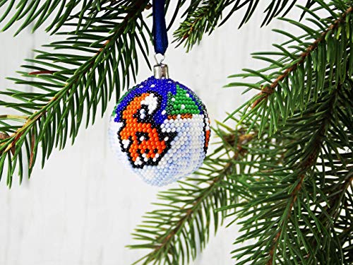 Red Fox Christmas Ornament Blue and White Xmas Tree Decor
