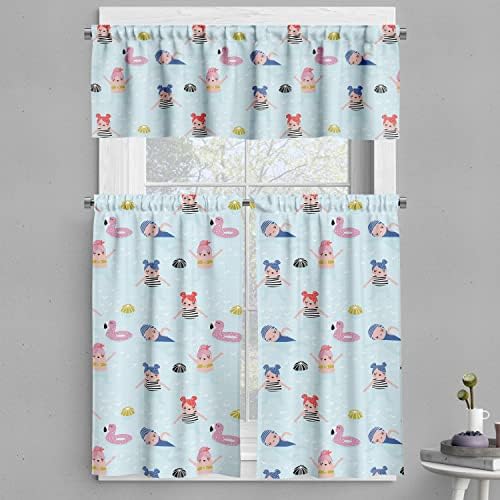 Ambesonne Summer Valance Tier Curtain 3 pcs Set