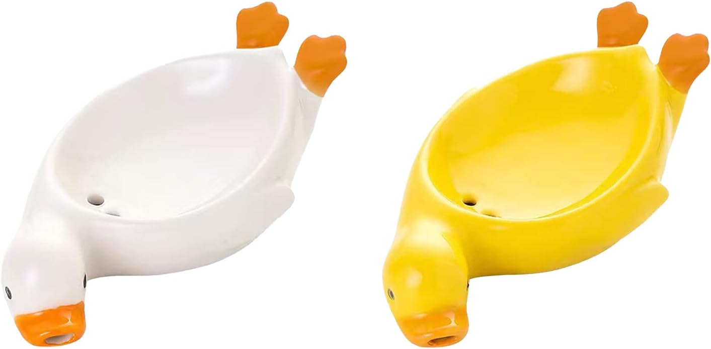 Ceramic Self Draining Soap Dish in Cute Duck Shape