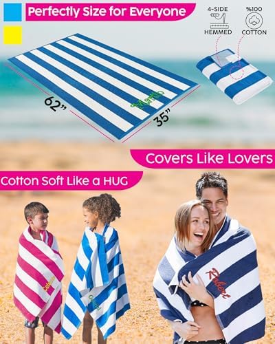 Personalized Embroidered Cabana Striped Beach Towels for Adults Kids