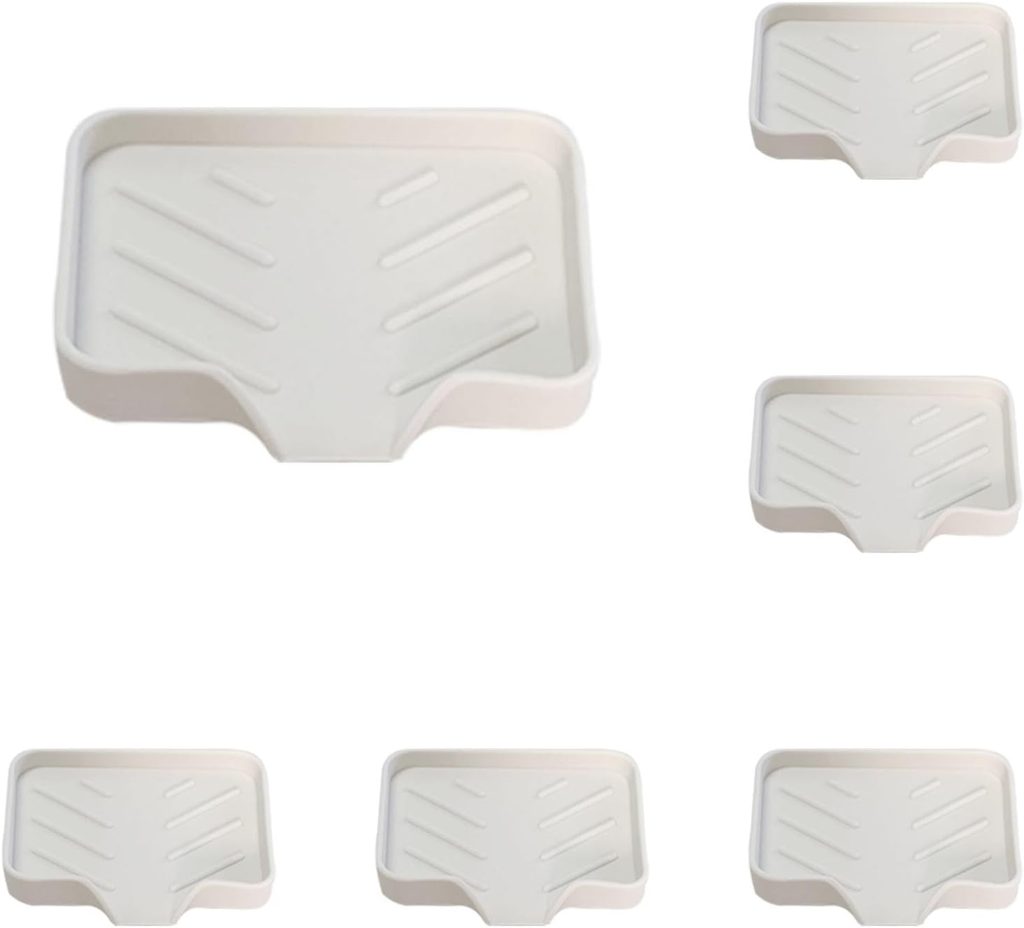 6 Pack Silicone Soap Dishes with Drain Spout - White
