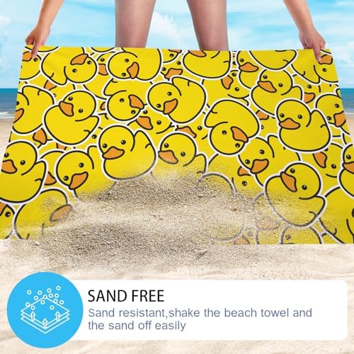 WZOMT Microfiber Beach Towel with Yellow Rubber Duck Design
