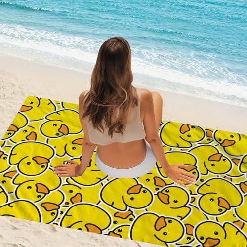 WZOMT Microfiber Beach Towel with Yellow Rubber Duck Design
