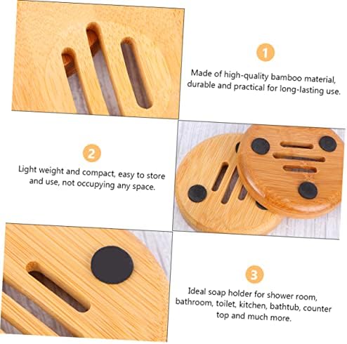 IMIKEYA 3pcs Round Bamboo Soap Dish Holder for Bathroom Kitchen