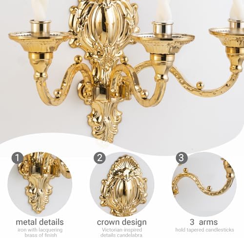 Capesaro 3-Candle Wall Sconces with Gold Crown