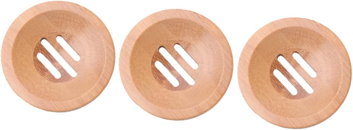 IMIKEYA 3pcs Round Bamboo Soap Dish Holder for Bathroom Kitchen