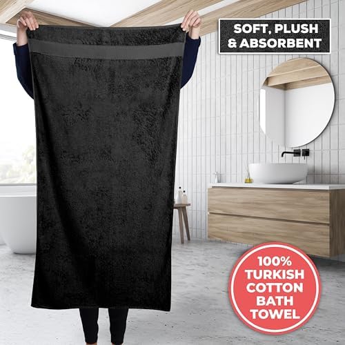 TEXTILOM Turkish Cotton 3 Pc Bath Towel Set - Black