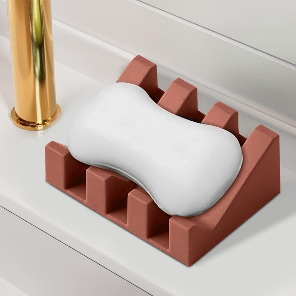 Red Silicone Bar Soap Holder with Waterfall Drain 1