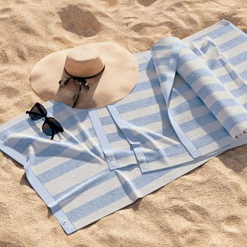 DKNY 4 Pack Beach Towels with Canvas Tote Bag