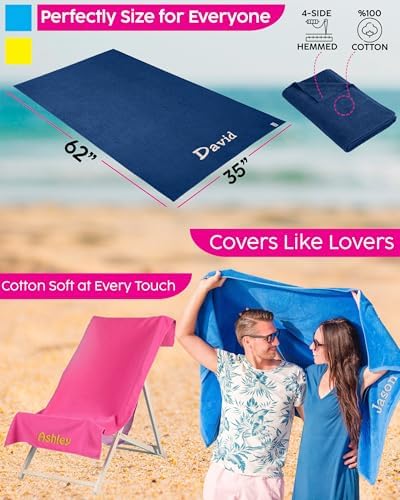 Printualist Personalized Embroidered Beach Towels - 35x62 Custom Soft Cotton