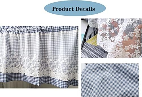 Blue Voile Curtains Tiers Set for Kitchen Windows
