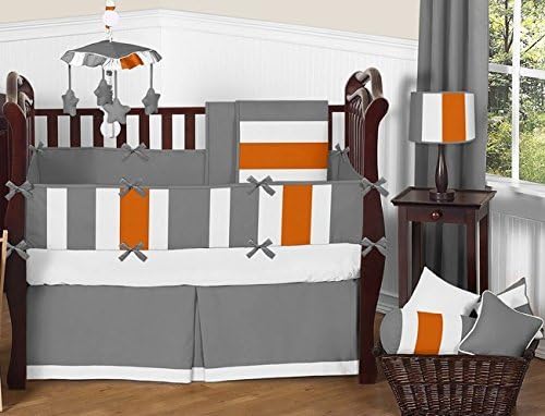 Sweet Jojo Designs Modern Striped Valance - Grey Orange Gray White