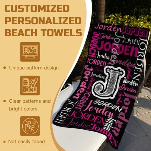 Custom Beach Towels with Names - Black Pink