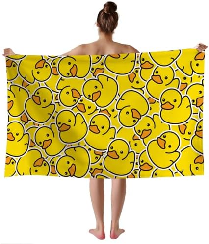 WZOMT Microfiber Beach Towel with Yellow Rubber Duck Design