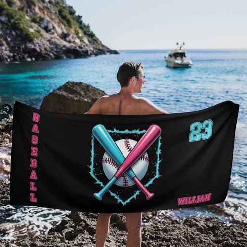 Personalized Beach Towels with Name for Boys Kids Quick Dry Team Gifts