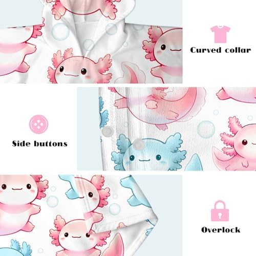Kids Hooded Beach Towel with Axolotl Design for 8-14 Years