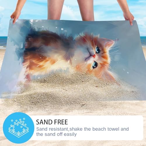 WZOMT Cute Cat Beach Towel - 32x52 Inch Microfiber