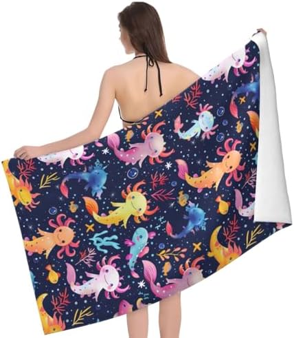 Colorful Axolotl Beach Towel 32x52in Microfiber Quick Dry