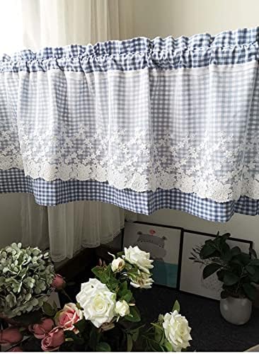 Blue Voile Curtains Tiers Set for Kitchen Windows